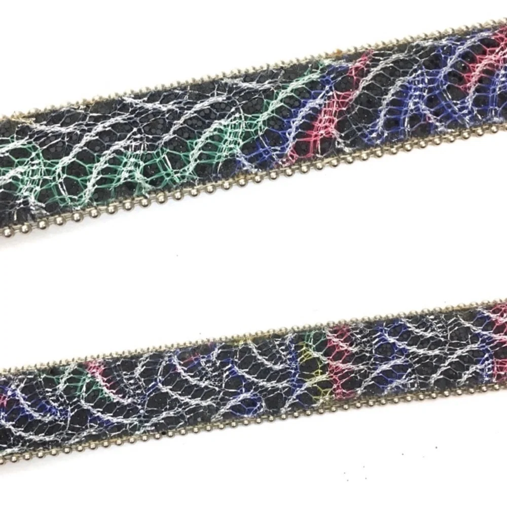 VINTAGE Belt Lace 80s 90s Rainbow Bead Edges Glitter Madonna Paula Abdul Style